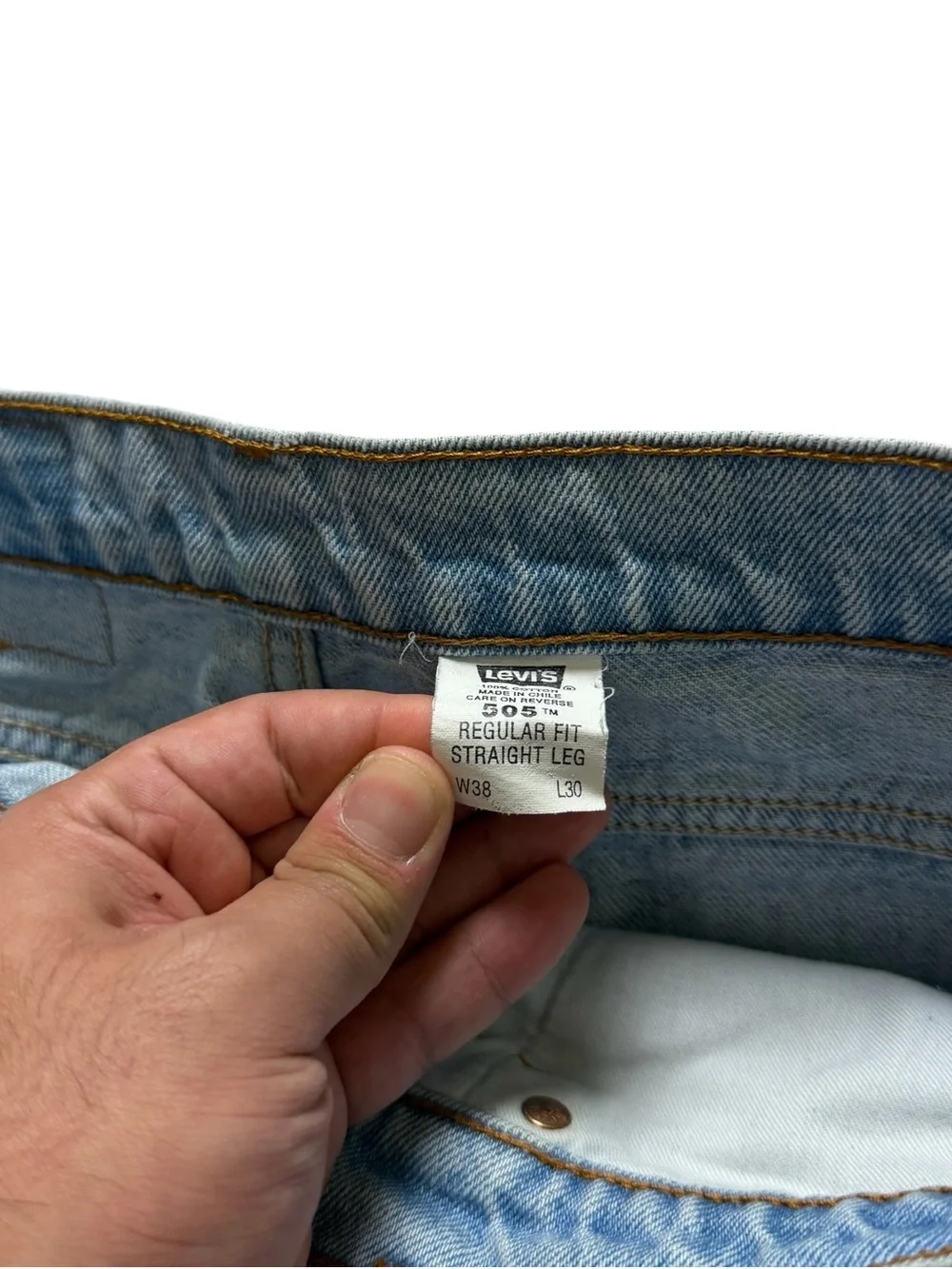 Vintage 90s Levis 505 Light Wash Orange Tab Blue Denim Jean Shorts Size 38